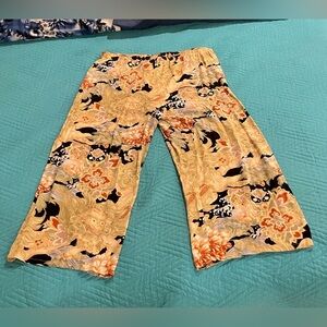 Harari Pure Silk Asian-Themed Vibrant Floral Flowy Pants